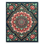 Coral Teal Medallion Floral Art Rug
