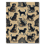 Farmhouse Black Dog Tan Meadow Illustration Rug