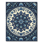 Navy Blue Floral Medallion Sunburst Rug