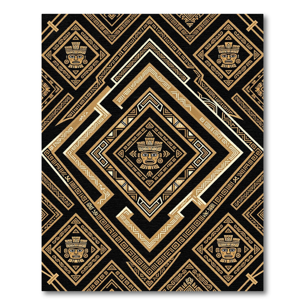 Gold Aztec Diamond Geometric Black Area Rug