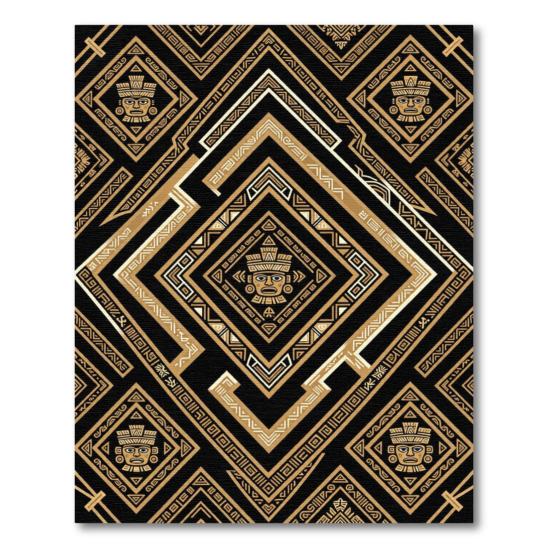 Gold Aztec Diamond Geometric Black Area Rug
