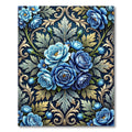 Dark Blue Floral Scrollwork Arrangement Rug