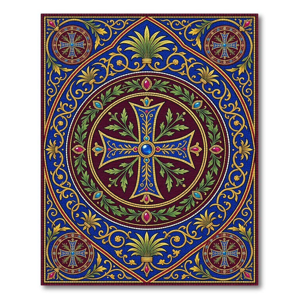 Ornate Byzantine Cross Royal Blue Medallion Rug