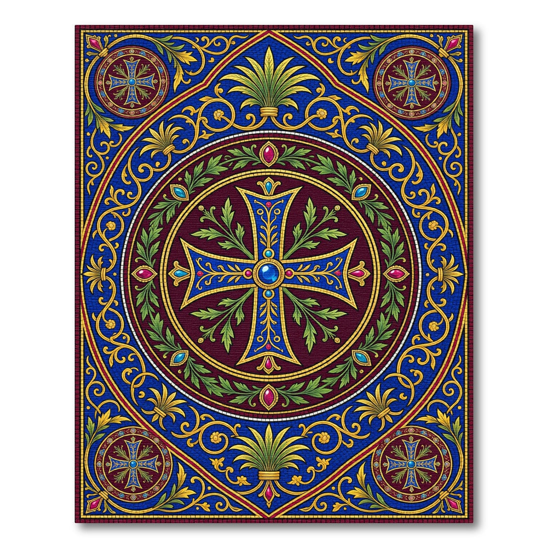 Ornate Byzantine Cross Royal Blue Medallion Rug