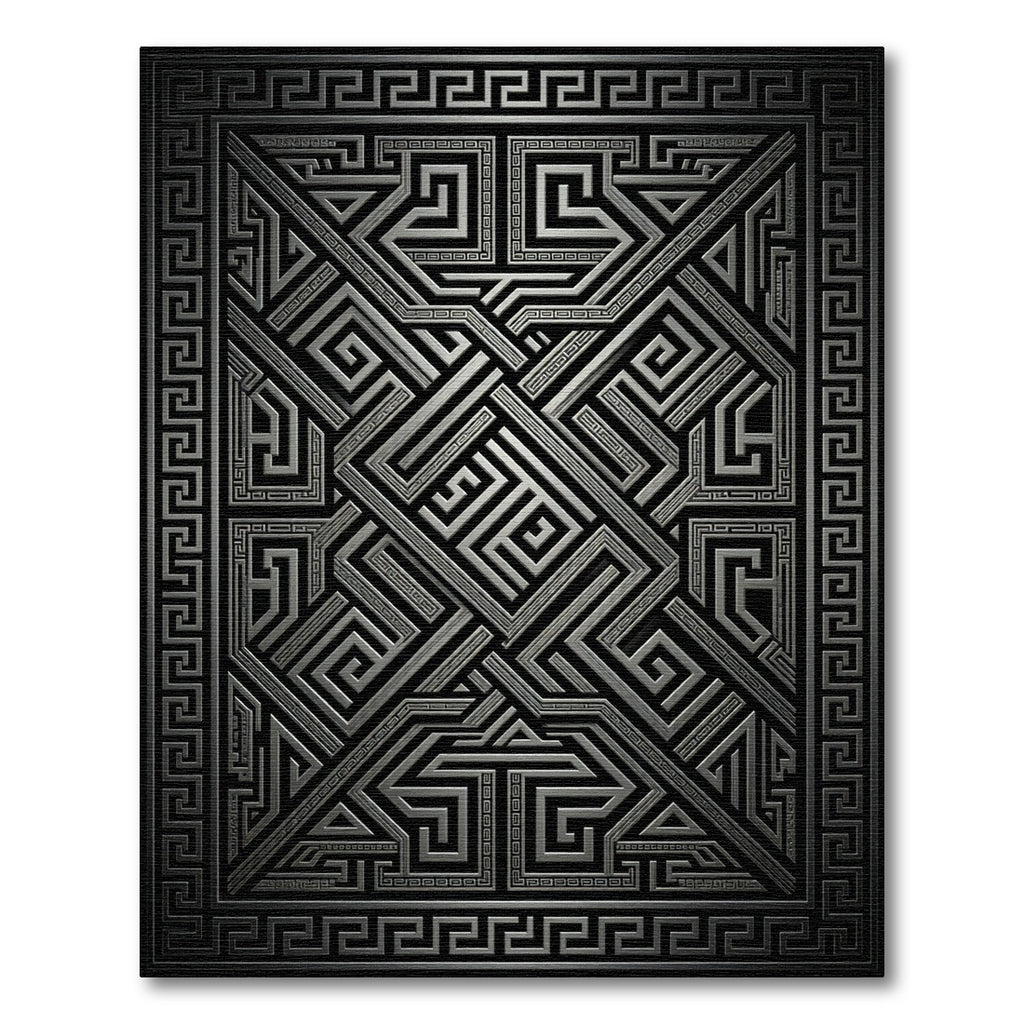Silver Geometric Labyrinth Maze Rug