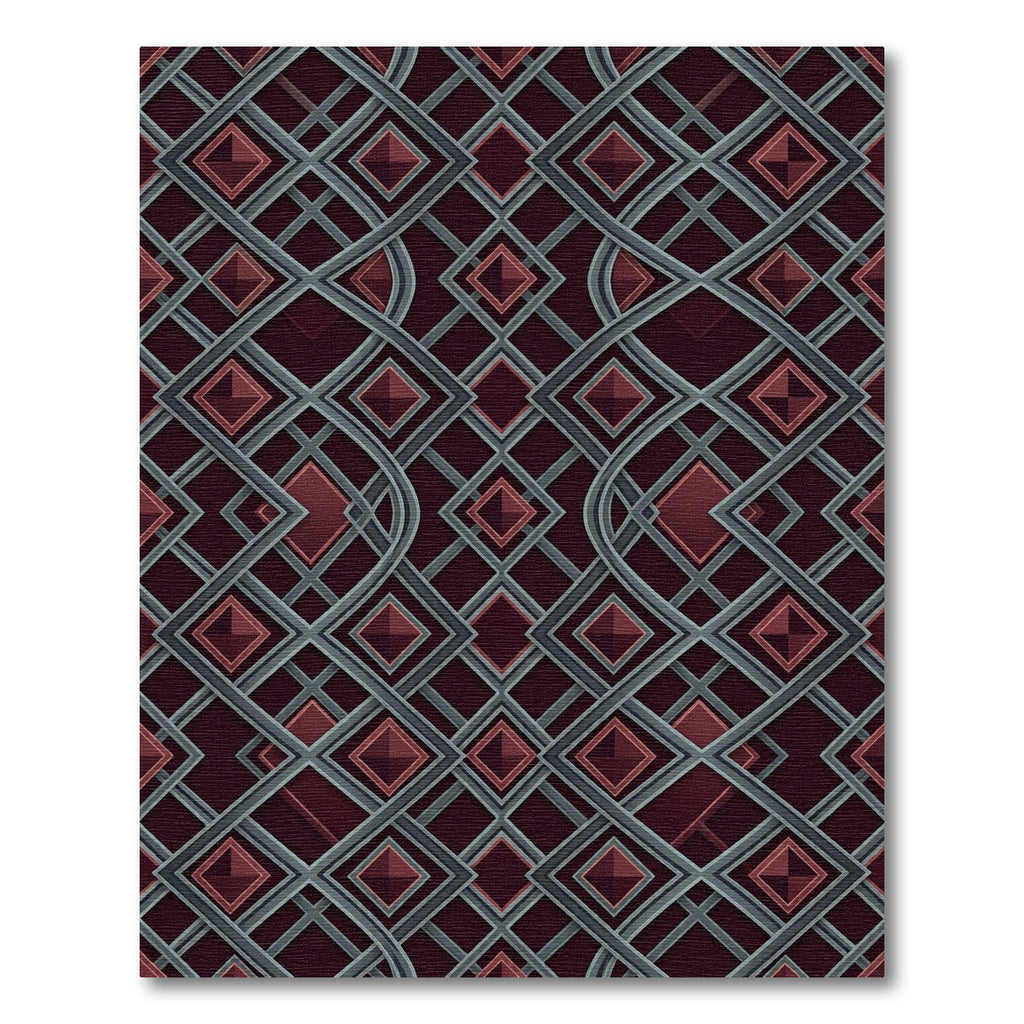 Deep Red Diamond Interlace Geometric Rug