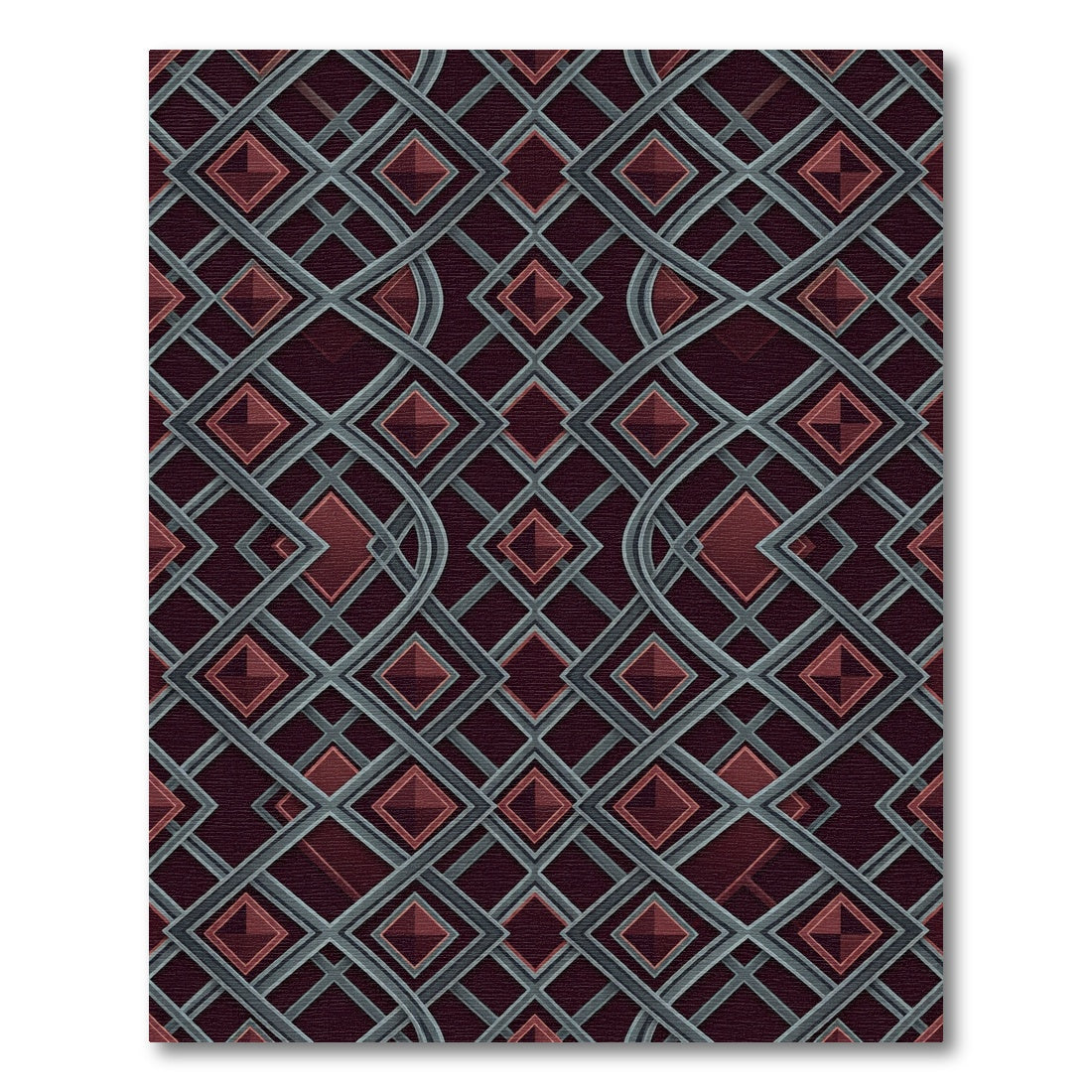 Deep Red Diamond Interlace Geometric Rug