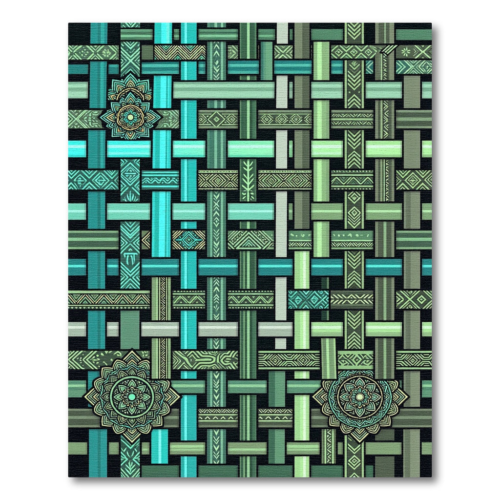 Teal Green Woven Mandala Textile Rug