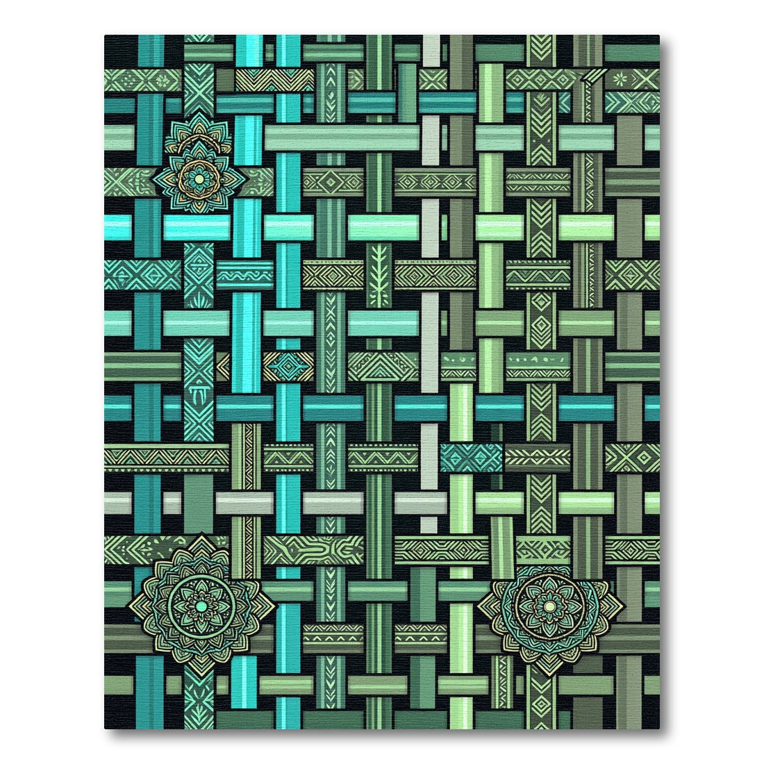 Teal Green Woven Mandala Textile Rug