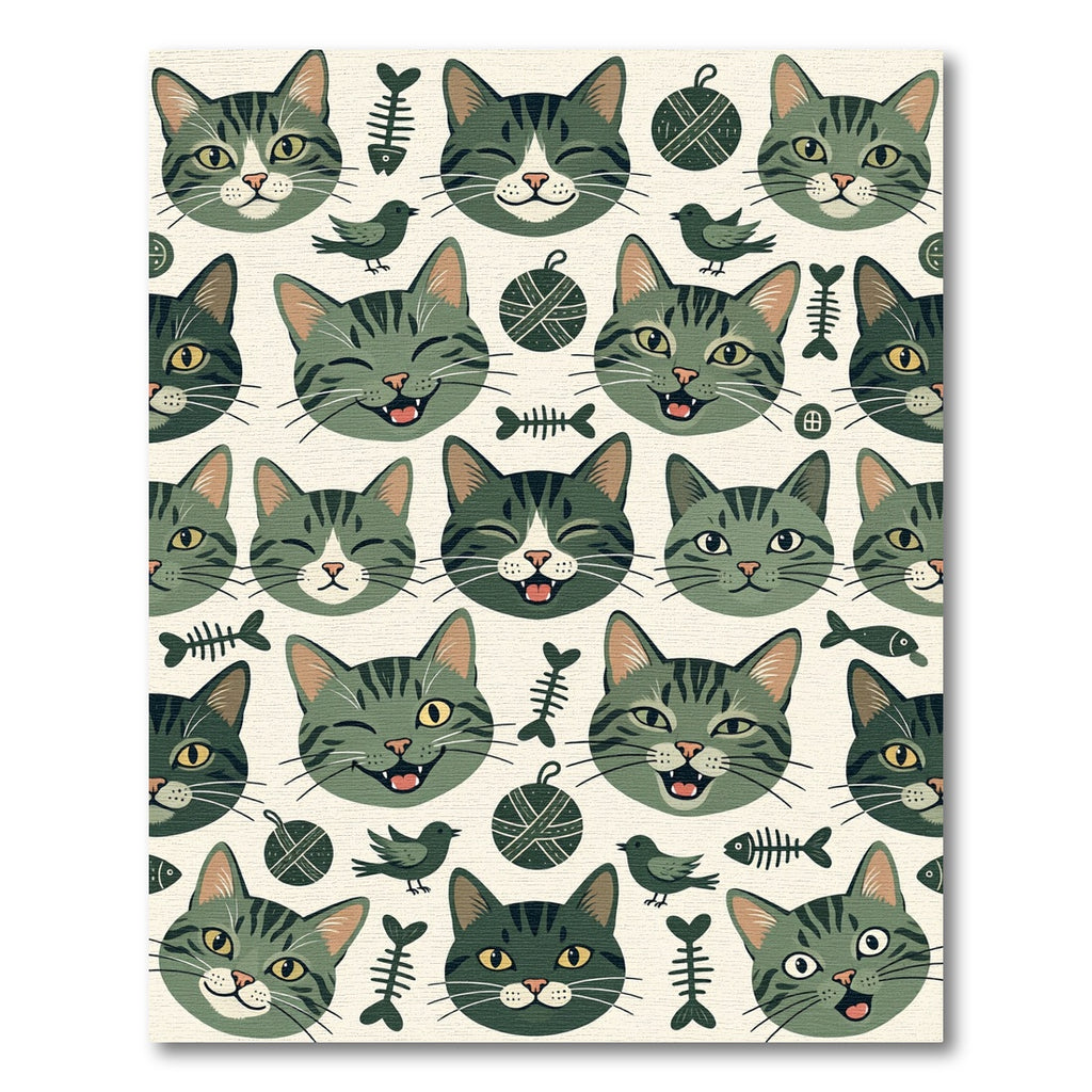 Whimsical Olive Green Tabby Cat Rug