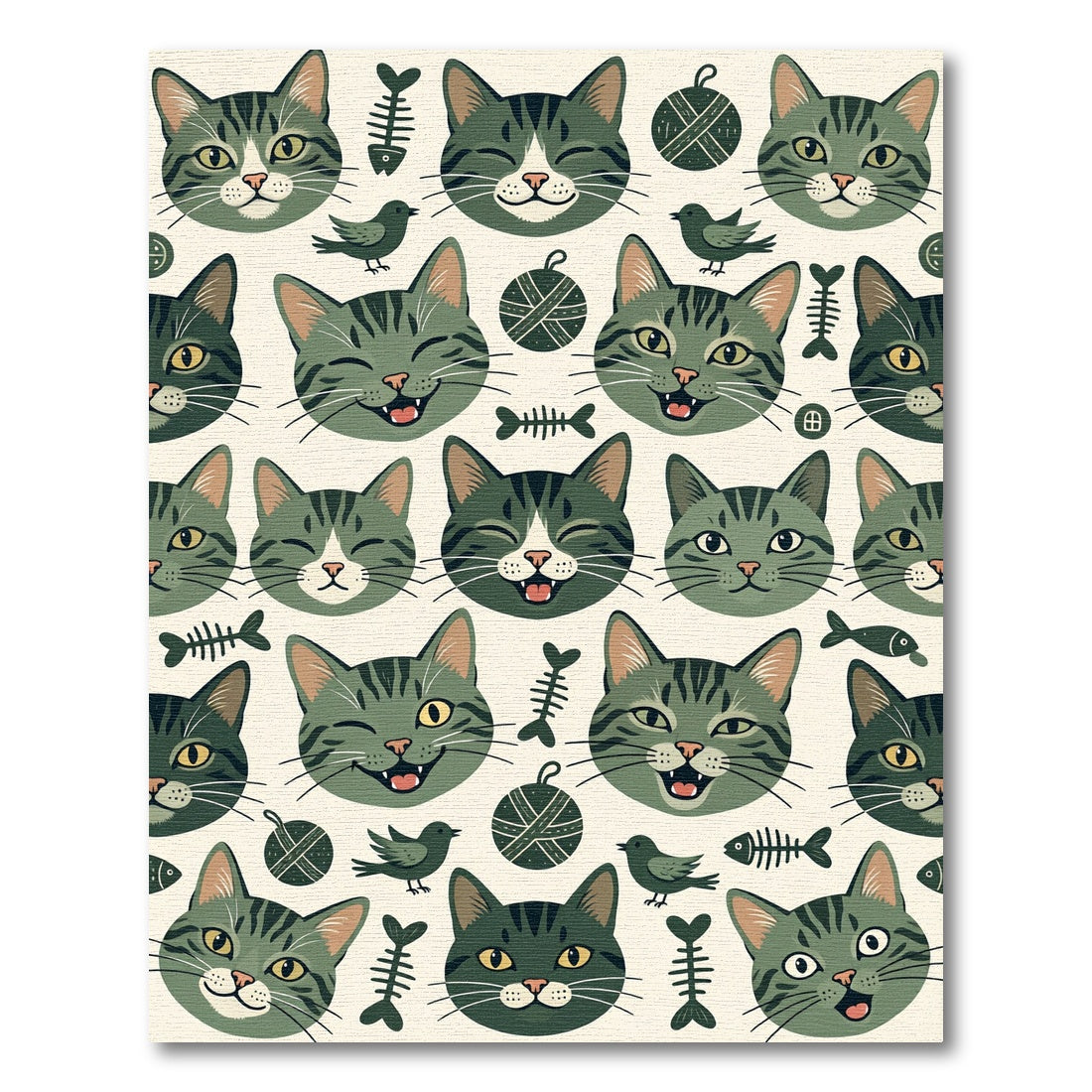 Whimsical Olive Green Tabby Cat Rug