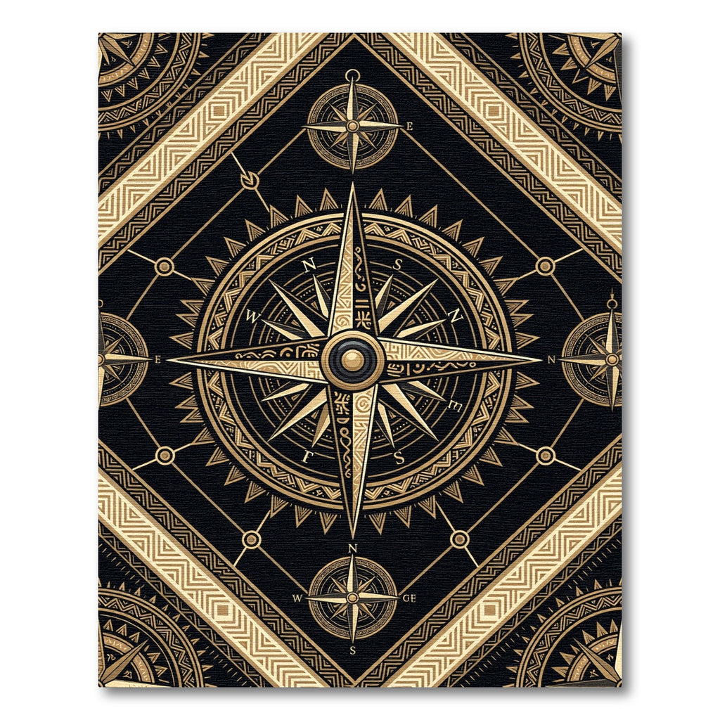 Golden Compass Celestial Black Navigational Art Rug