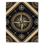 Golden Compass Celestial Black Navigational Art Rug