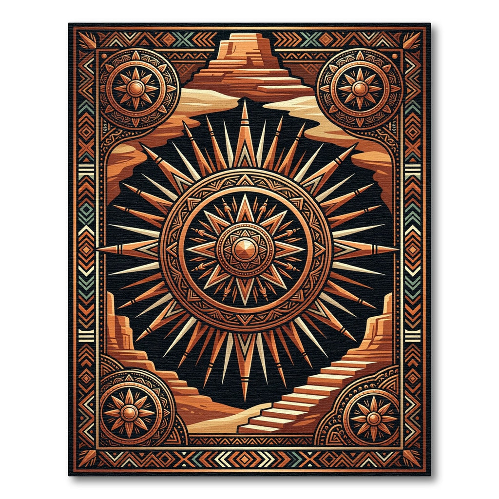 Golden Celestial Sun Desert Staircase Art Rug