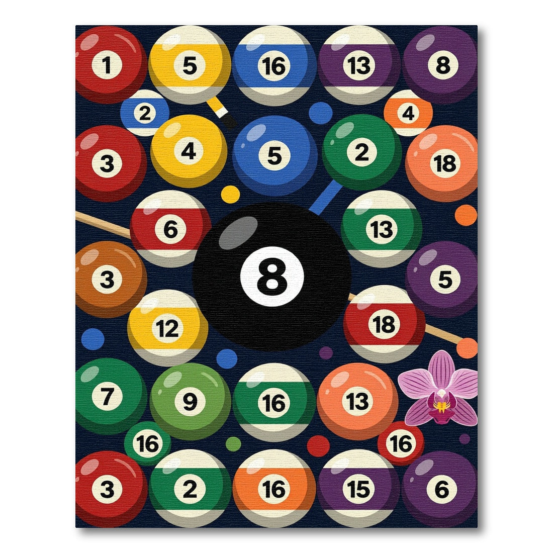 Colorful Billiard Ball Orchid Gaming Wall Art Rug