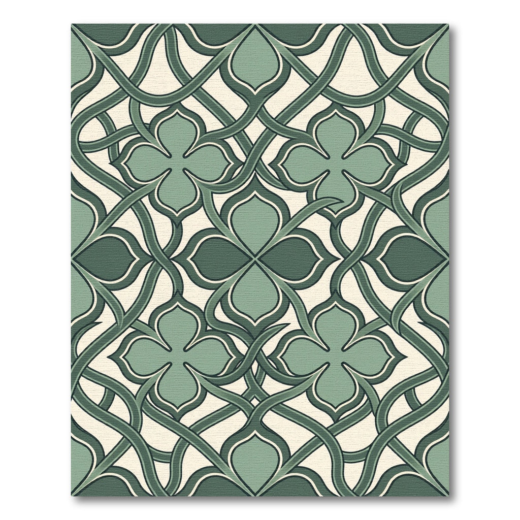 Elegant Sage Quatrefoil Interwoven Botanical Rug