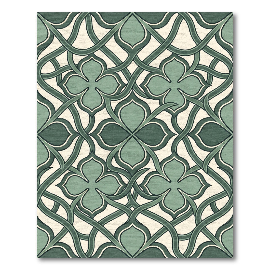Elegant Sage Quatrefoil Interwoven Botanical Rug