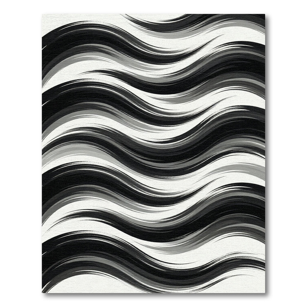 Monochrome Abstract Wavy Striped Art Rug