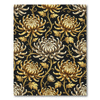 Elegant Gold Chrysanthemum Floral Black Rug