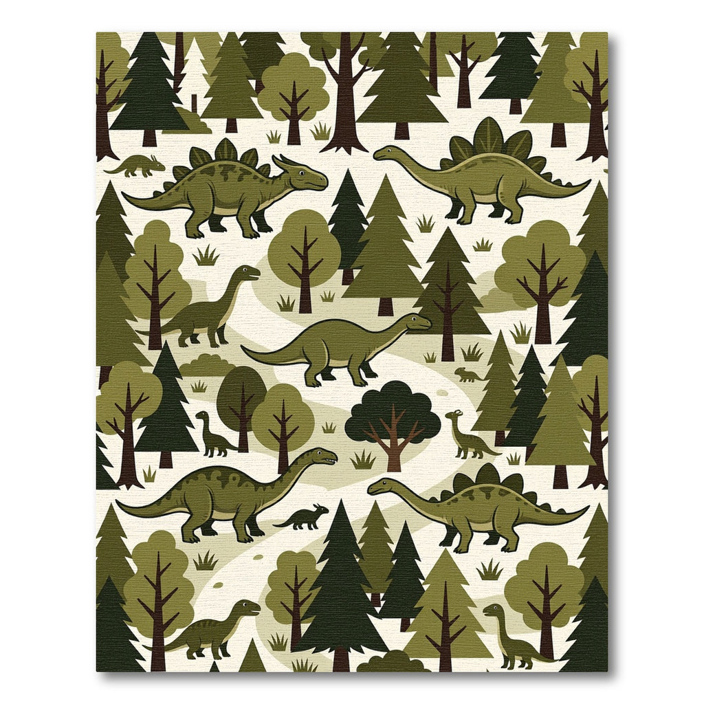 Olive Green Dinos in Forest Meadow Rug