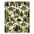 Olive Green Dinos in Forest Meadow Rug