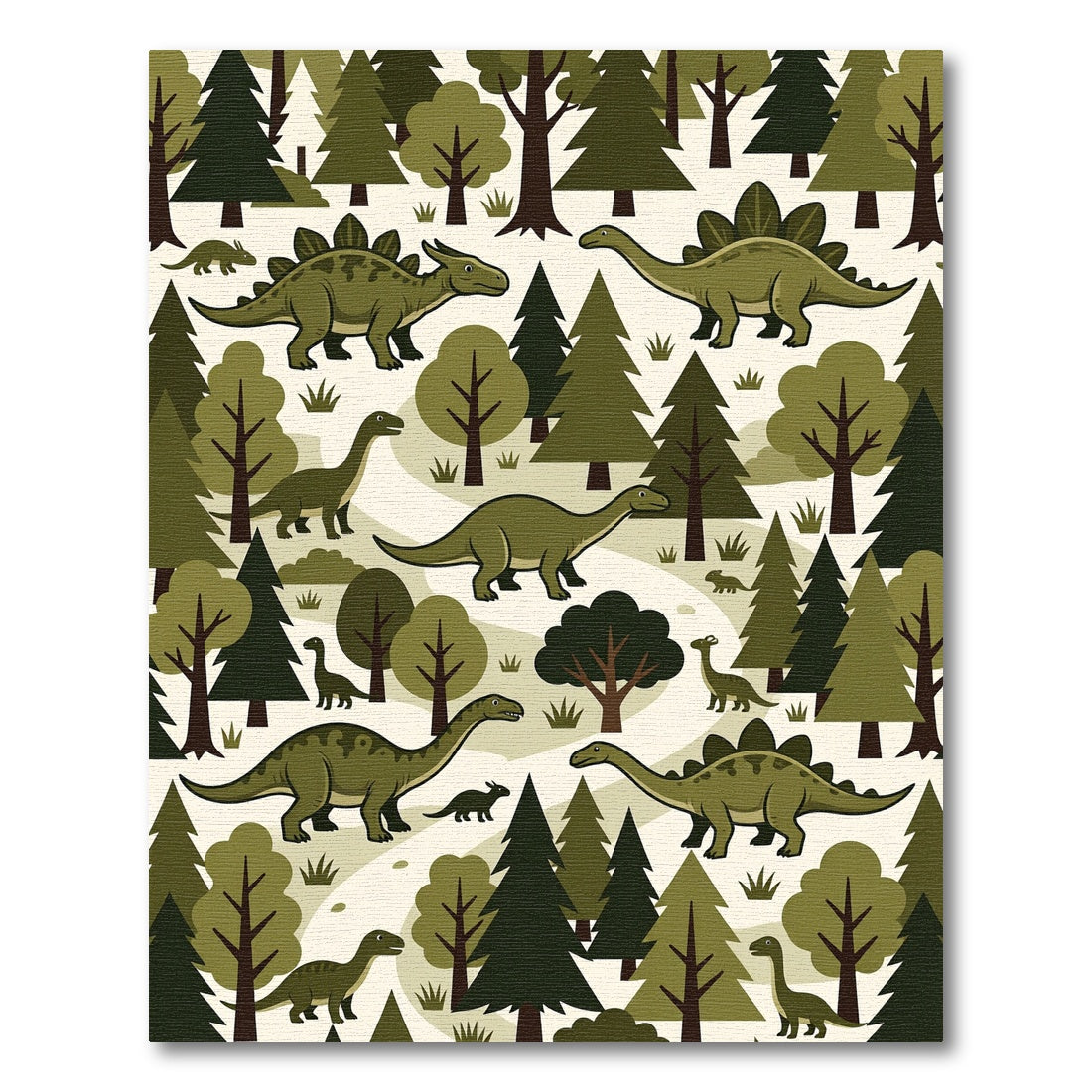Olive Green Dinos in Forest Meadow Rug