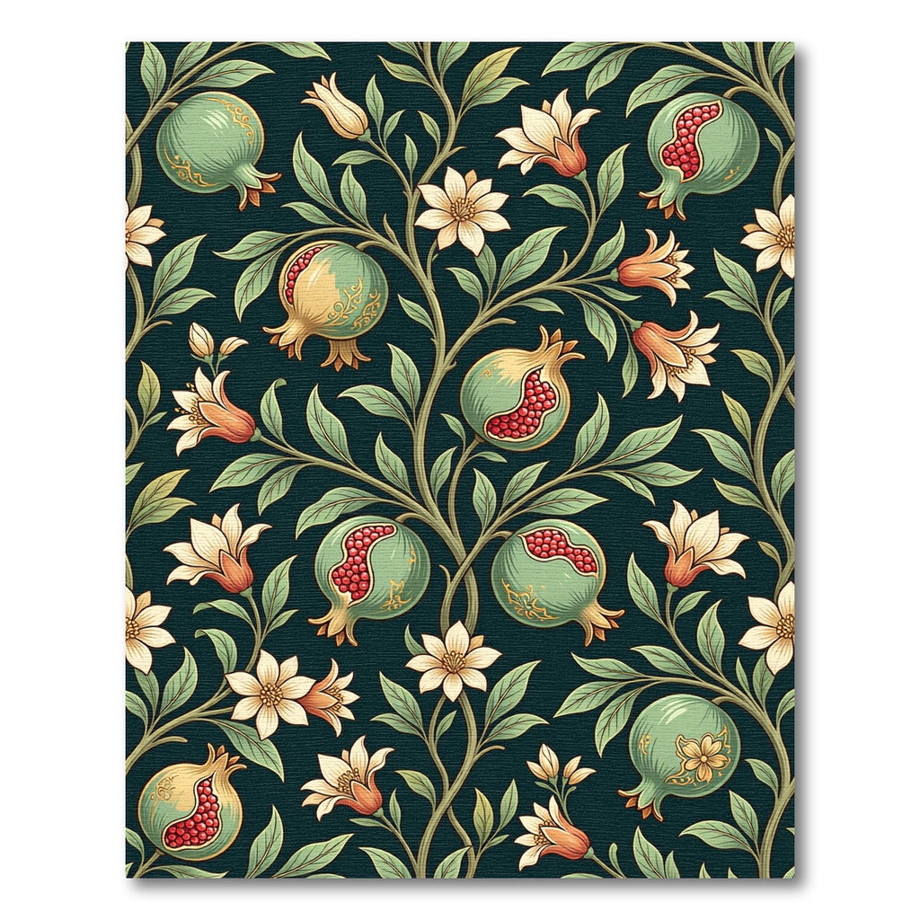 Deep Green Pomegranate Floral Vine Rug