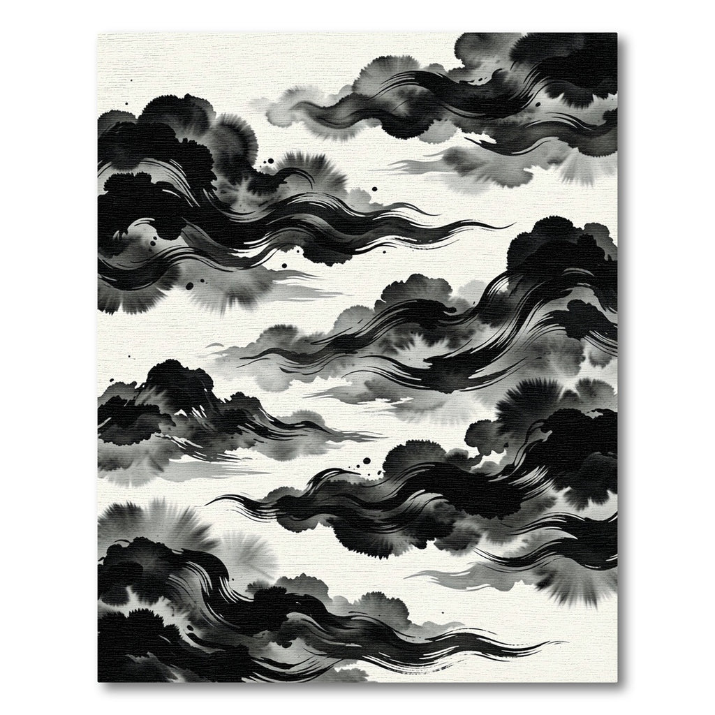 Black Ink Wash Cloud Swirl Rug