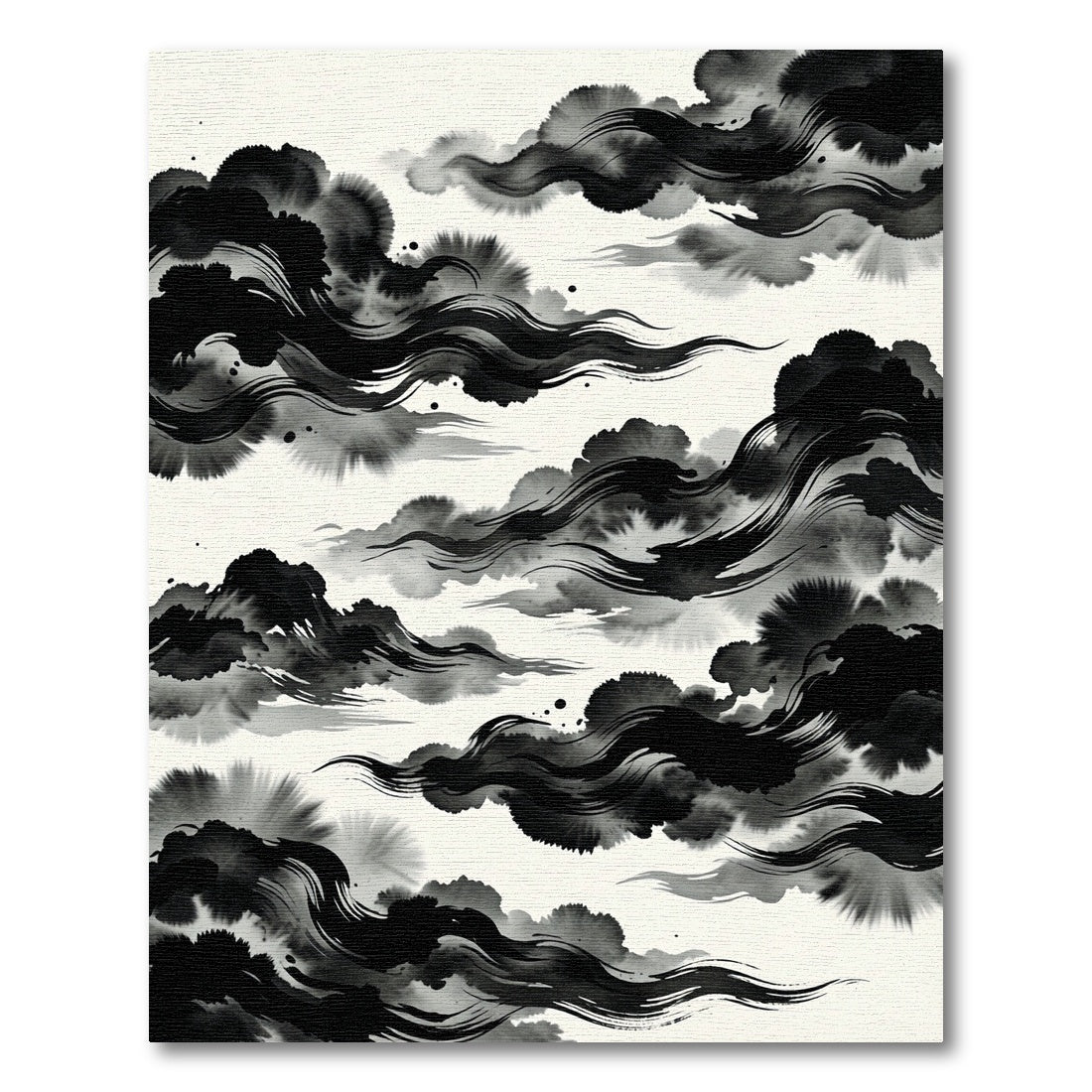 Black Ink Wash Cloud Swirl Rug