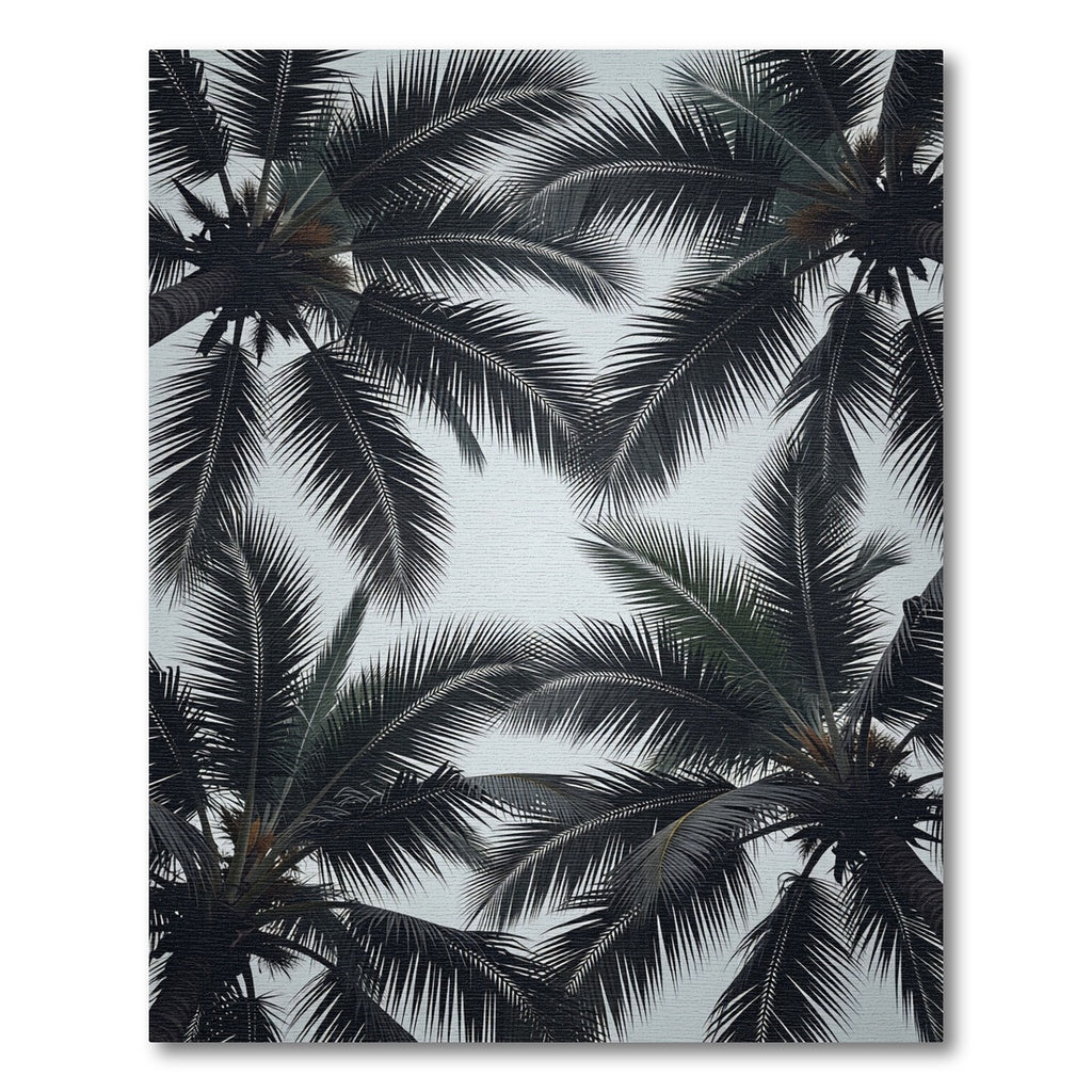 Dark Palm Frond Overlapping Canopy Rug