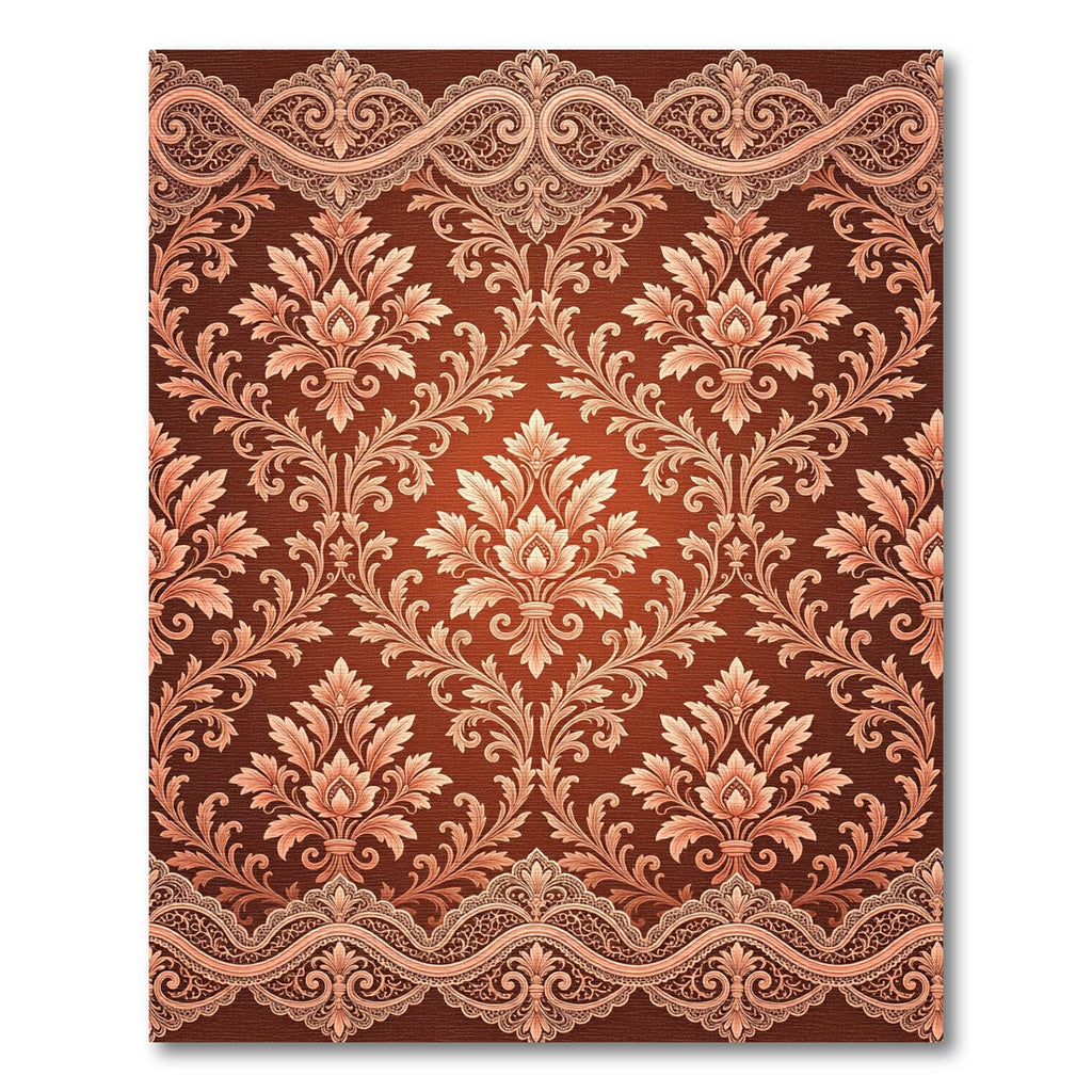 Antique Copper Damask Scroll Lace Rug