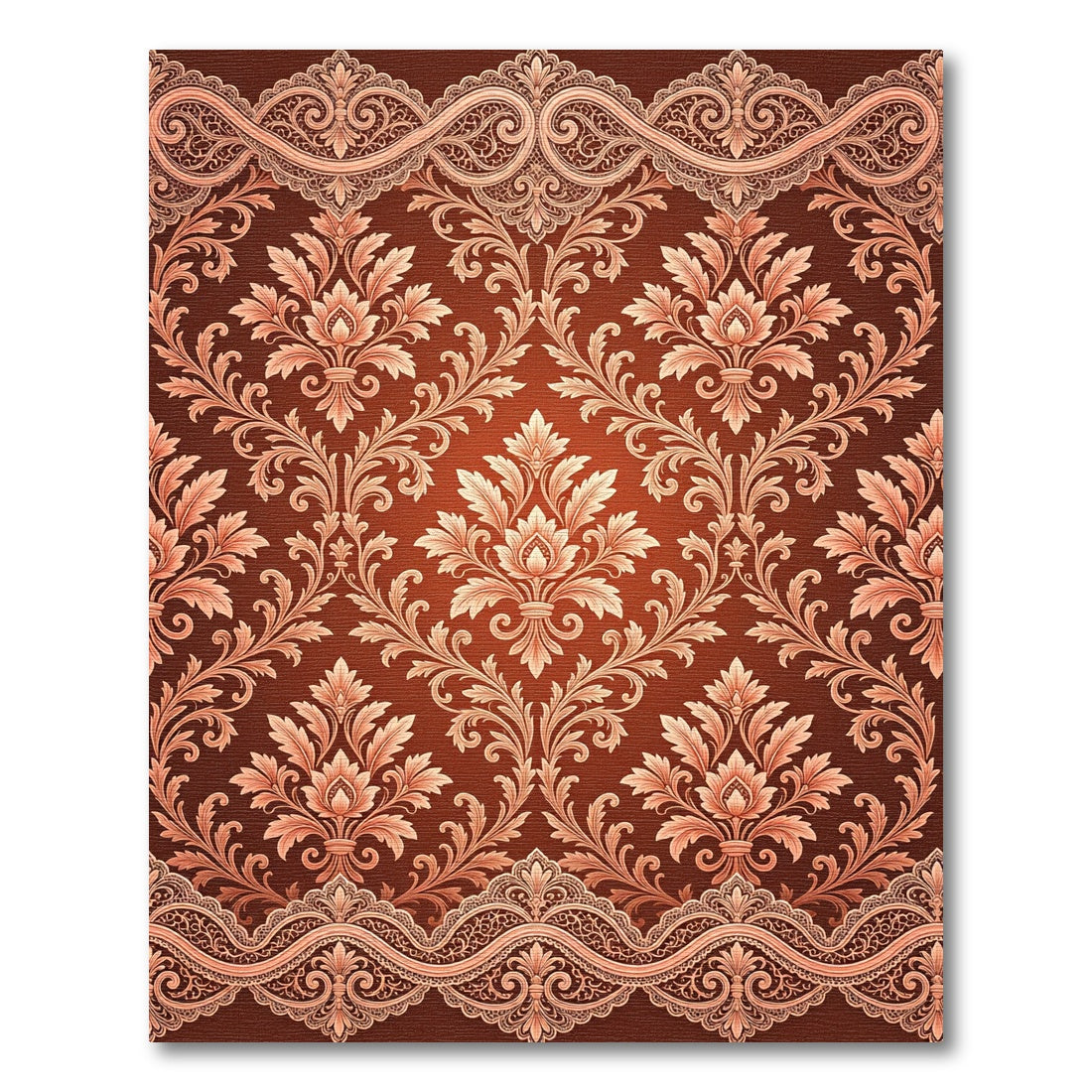 Antique Copper Damask Scroll Lace Rug