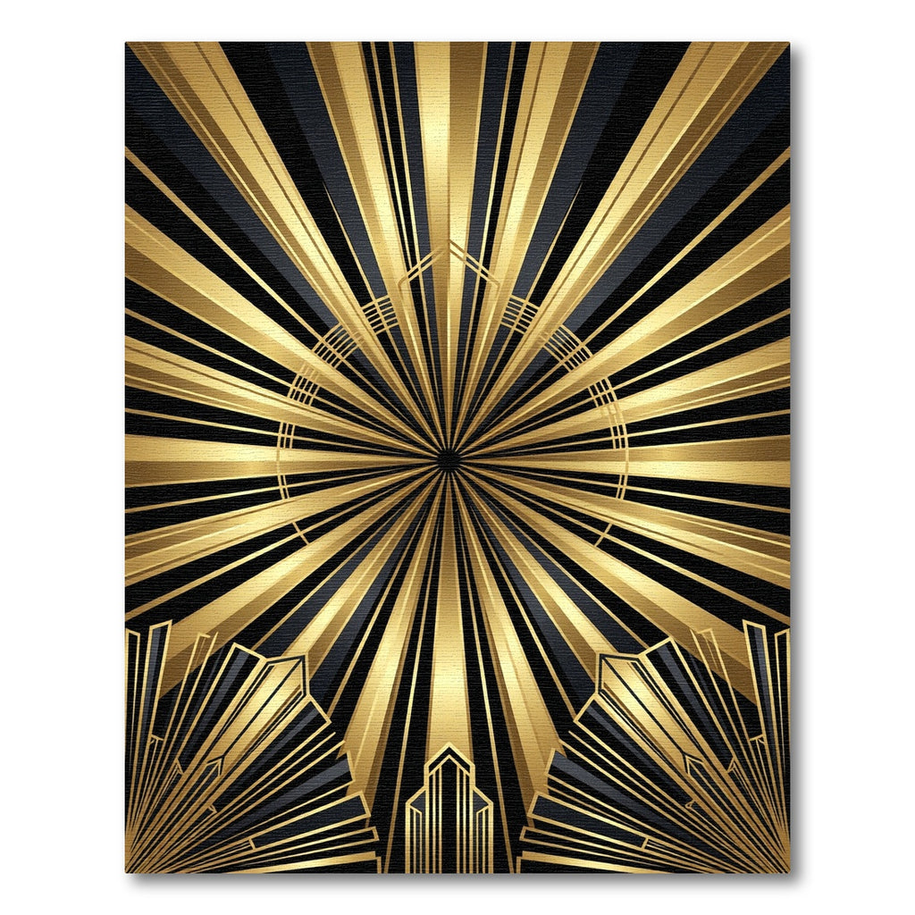 Radiant Gold Black Art Deco Sunburst Rug