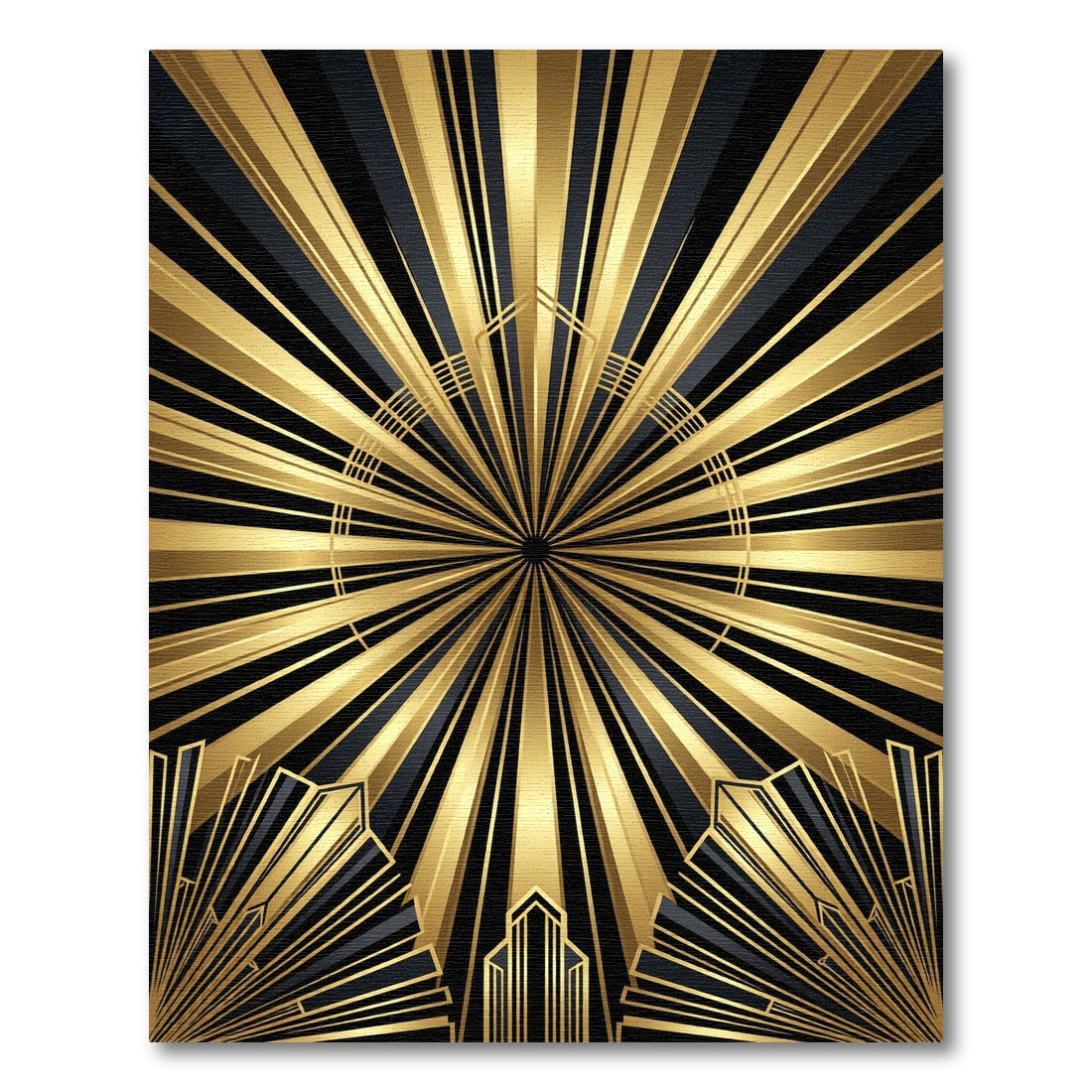Radiant Gold Black Art Deco Sunburst Rug