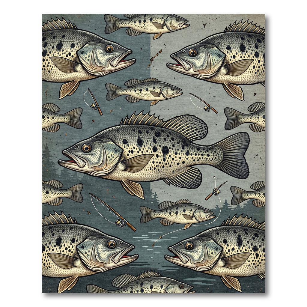 Spotted Freshwater Bass Fishing Illustration Rug