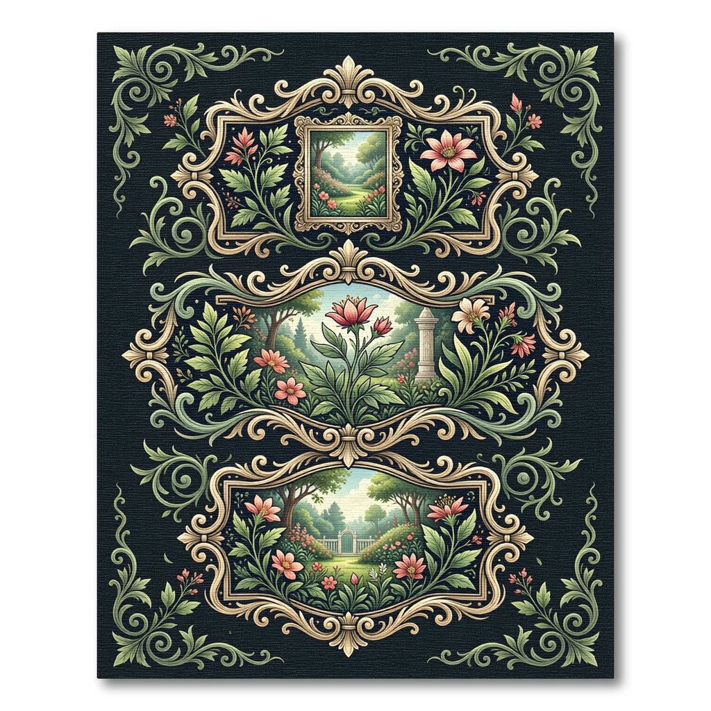 Elegant Botanical Garden Ornate Frame Rug