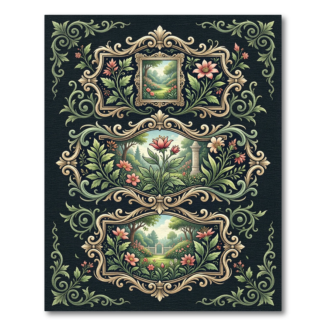 Elegant Botanical Garden Ornate Frame Rug