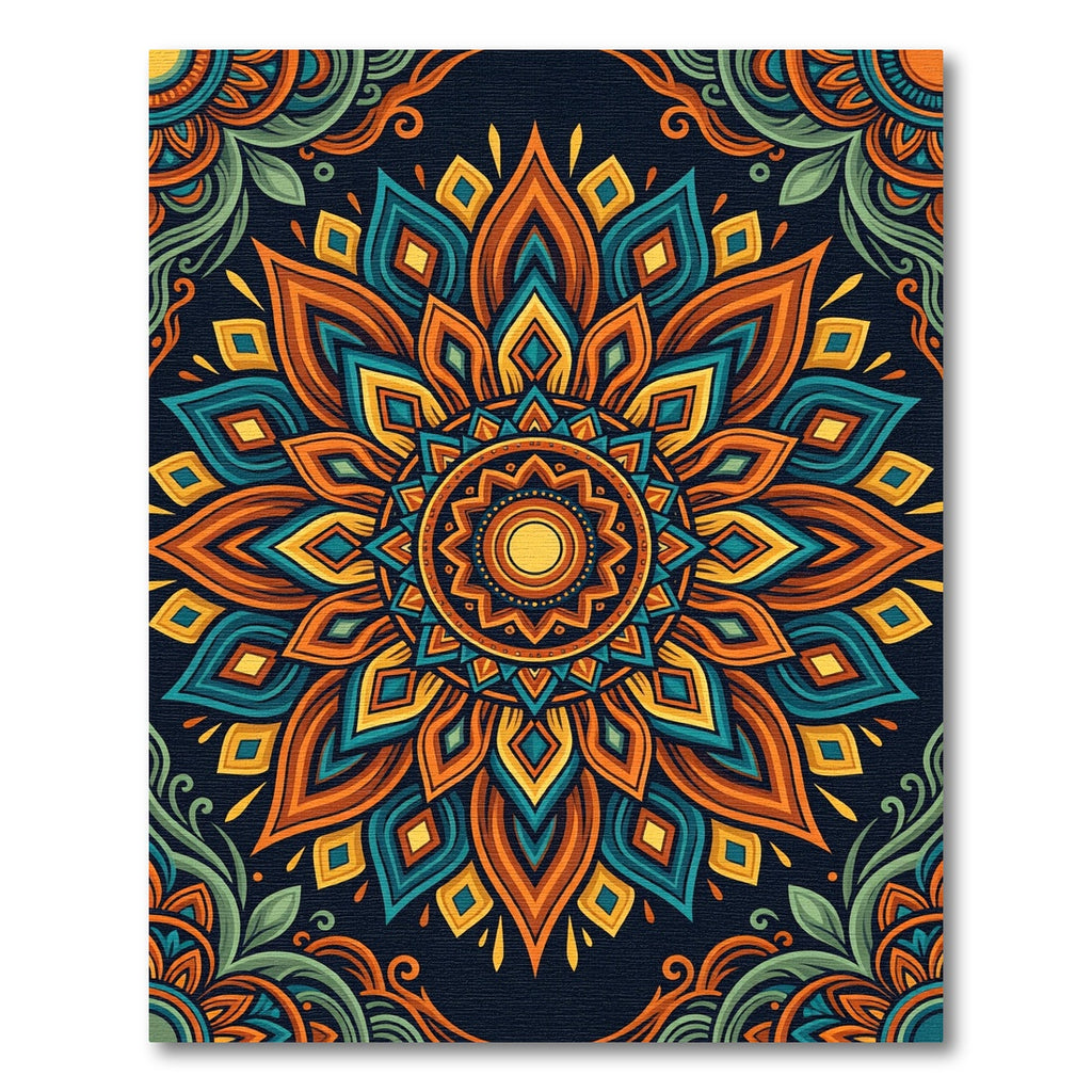 Radiant Orange Teal Floral Mandala Art Rug