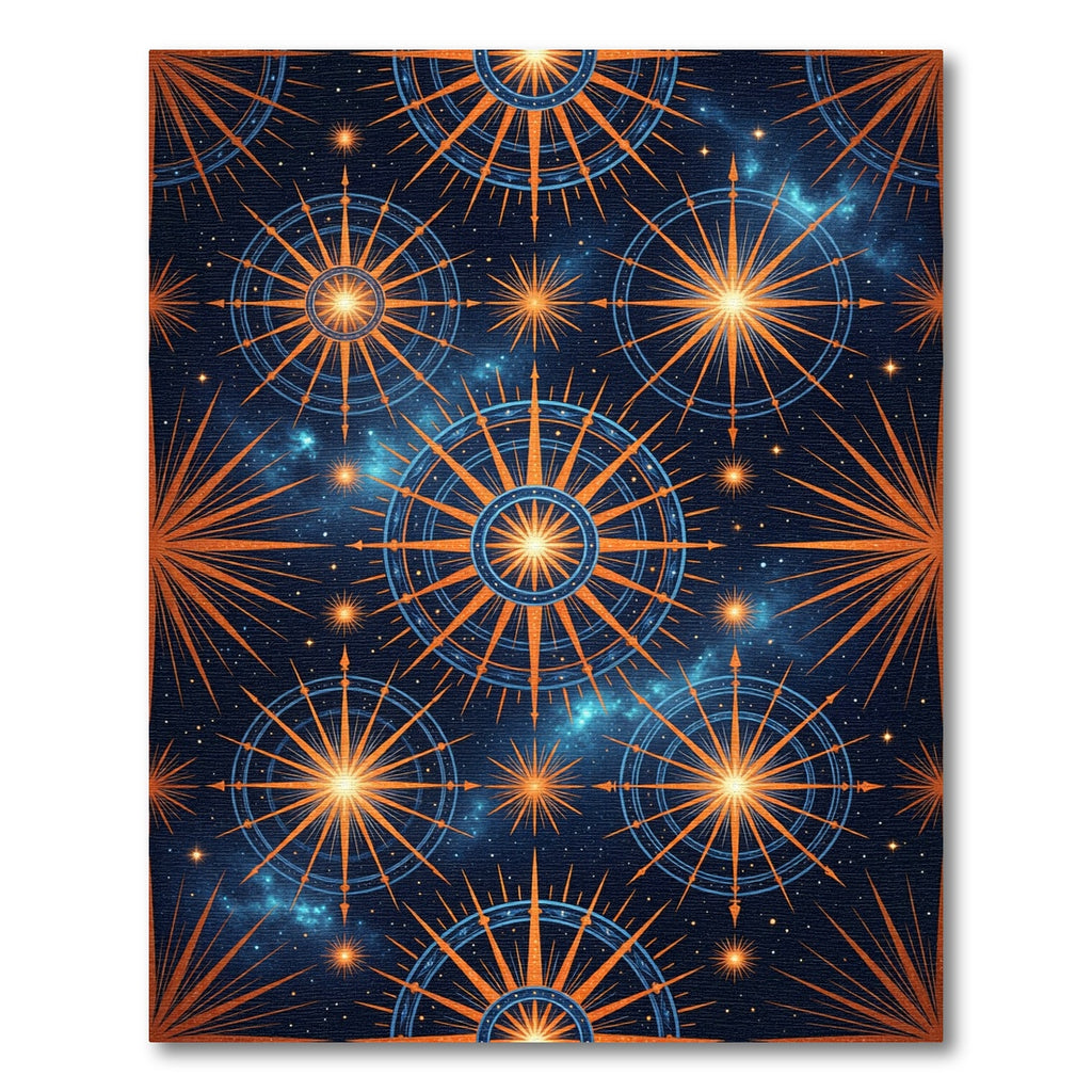 Cosmic Starburst Orange Blue Compass Rug