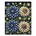Blue and Cream Botanical Dahlia Garden Rug