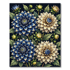 Blue and Cream Botanical Dahlia Garden Rug