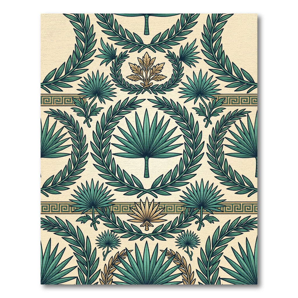 Neoclassical Green Palm Leaf Laurel Rug