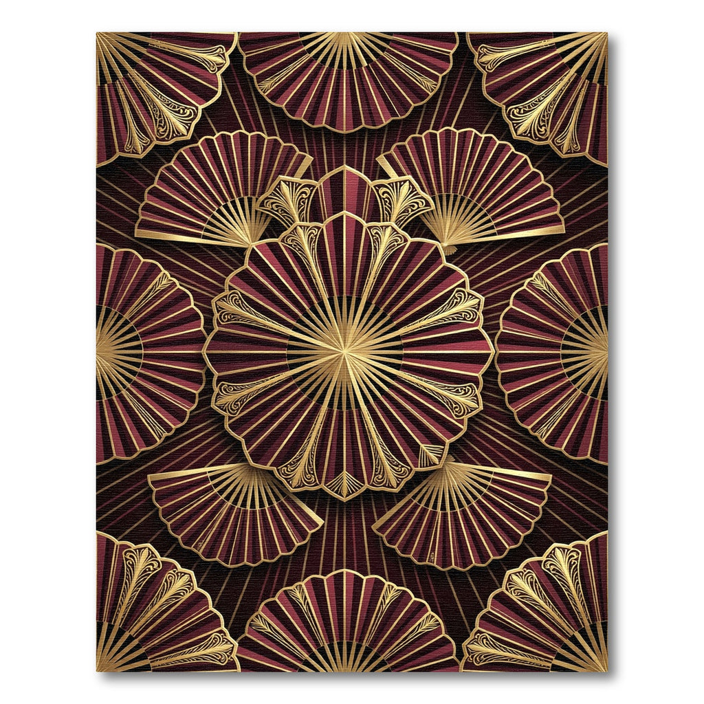 Regal Crimson Fan Medallion Gold Accents Rug