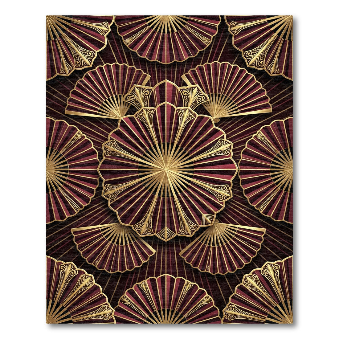 Regal Crimson Fan Medallion Gold Accents Rug
