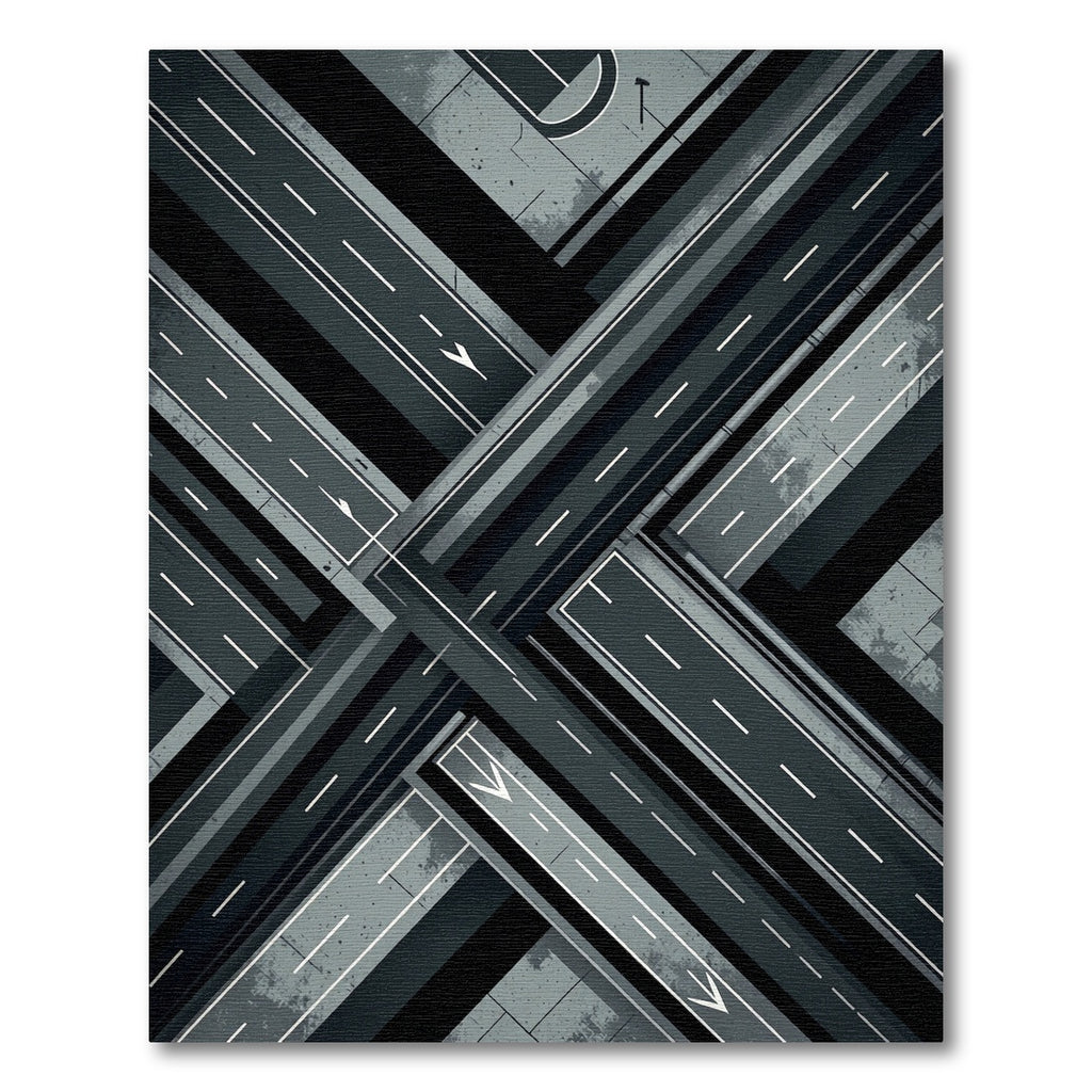 Monochrome Urban Intersection Abstract Roadway Rug