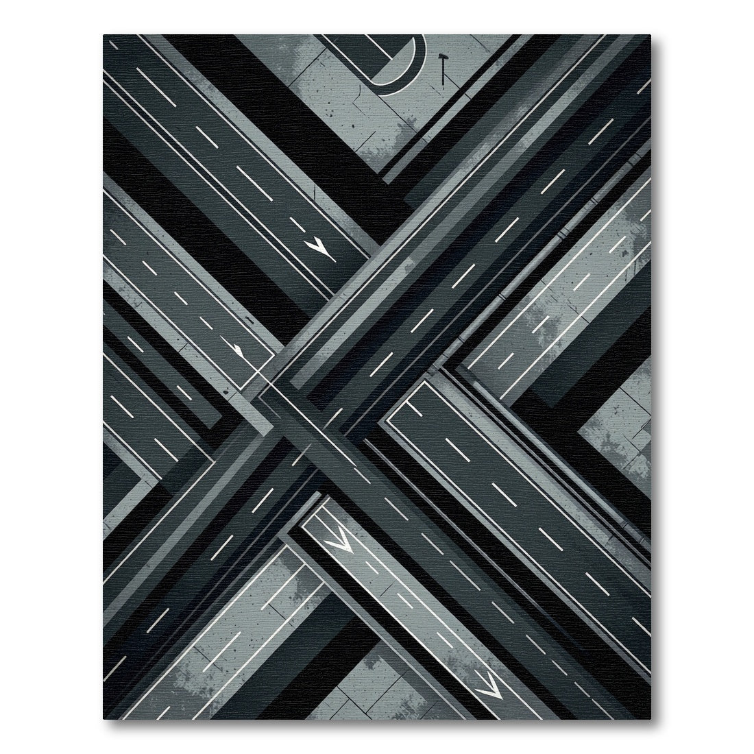 Monochrome Urban Intersection Abstract Roadway Rug
