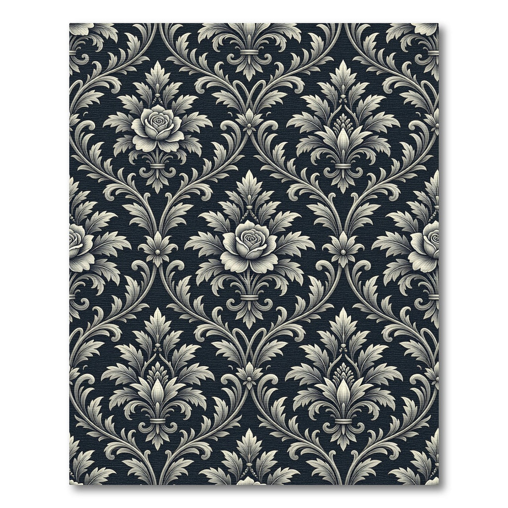 Dark Gray Damask Floral Scroll Rug