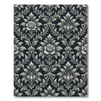 Dark Gray Damask Floral Scroll Rug