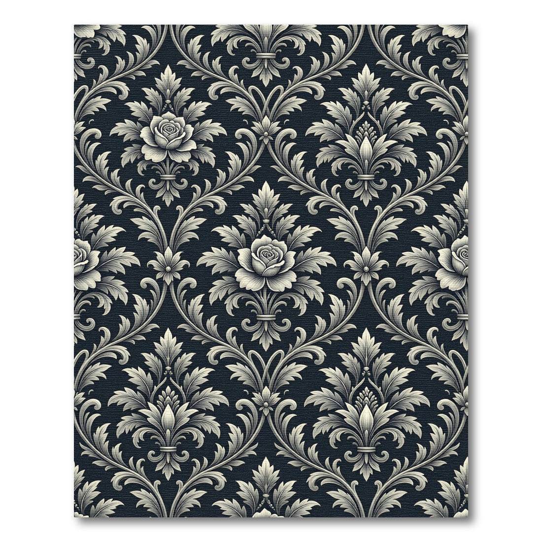 Dark Gray Damask Floral Scroll Rug