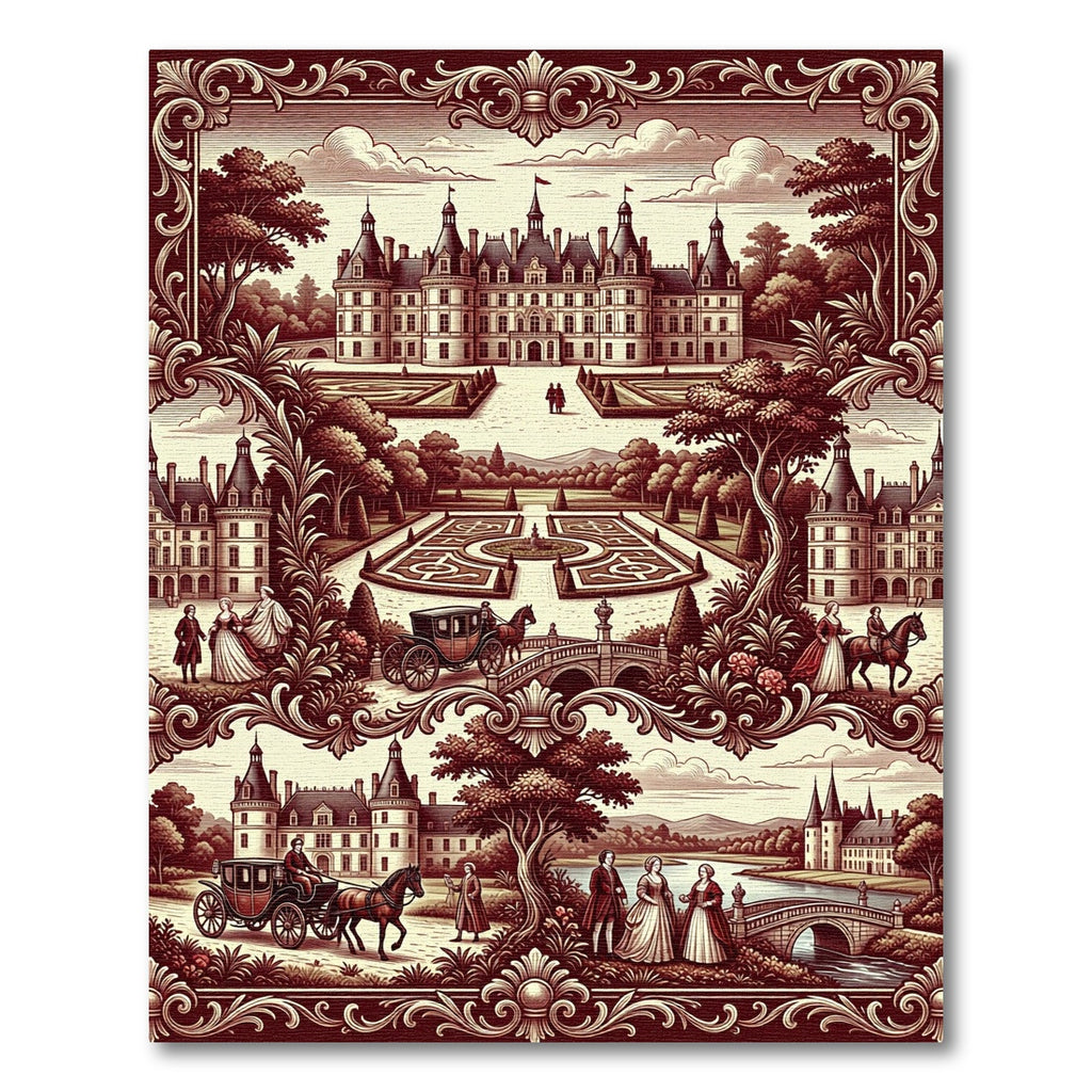 Ornate Chateau Garden Scene Rug